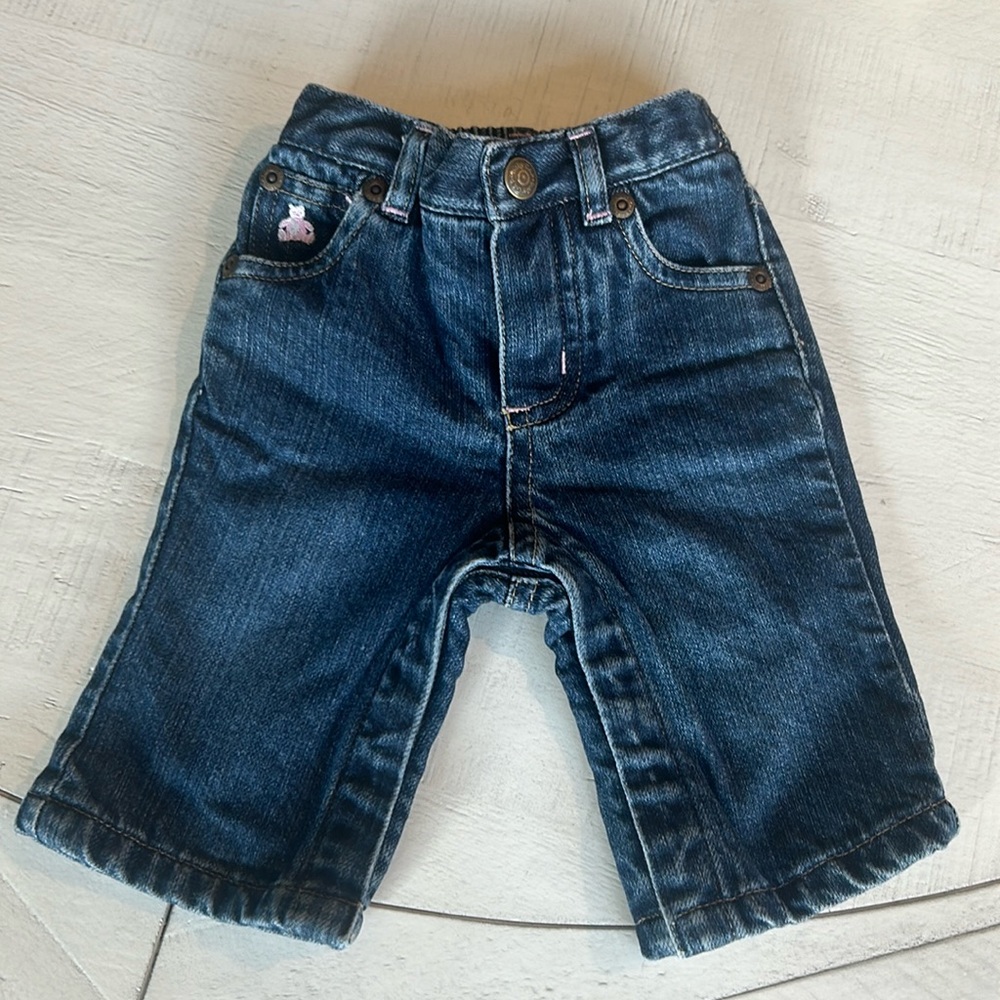 Baby Gap Blue Jeans w pink Embroidery Denim 0-3 months Stage 1 Classic Baby Girl